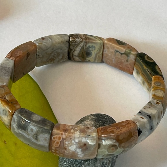 Natural Ocean Jasper Bracelet 8th Vein Ocean Jasper Stretchy Bracelet Gemstone - Picture 8 of 8